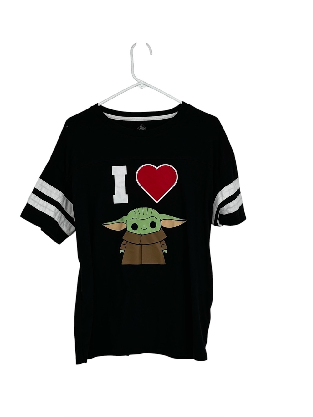 Women’s Disney Star Wars Size Large Cotton/Poly Black SS I Heart Grogu T-Shirt